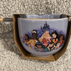 DISNEY princess ceramic bowl with chopsticks NWT
